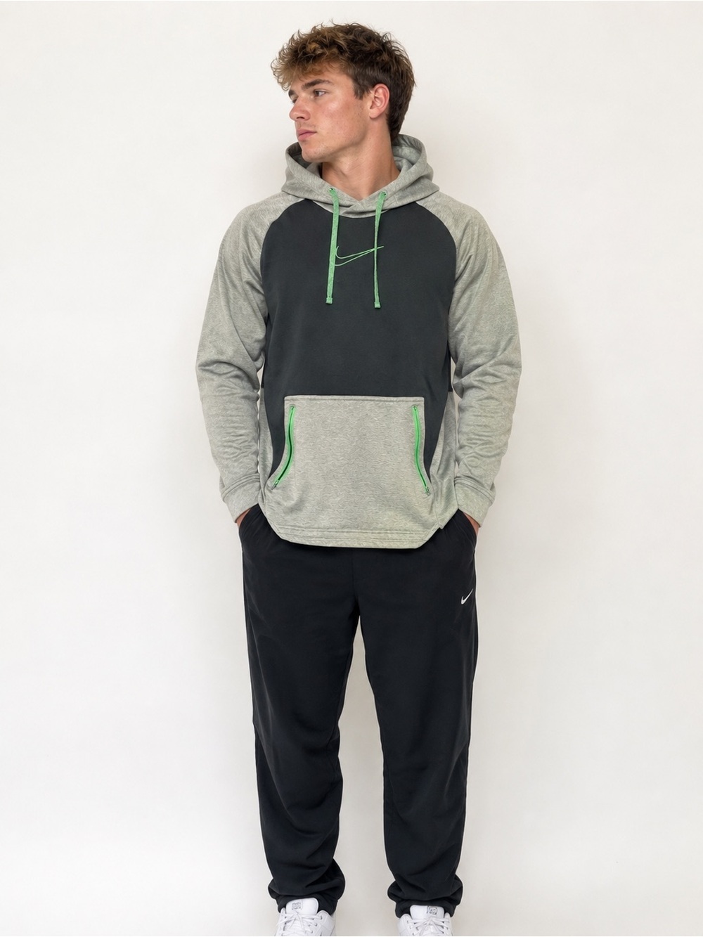 Nike Therma-FIT Hoodie Light Green &Neon Green Pullover Men’s M Athletic